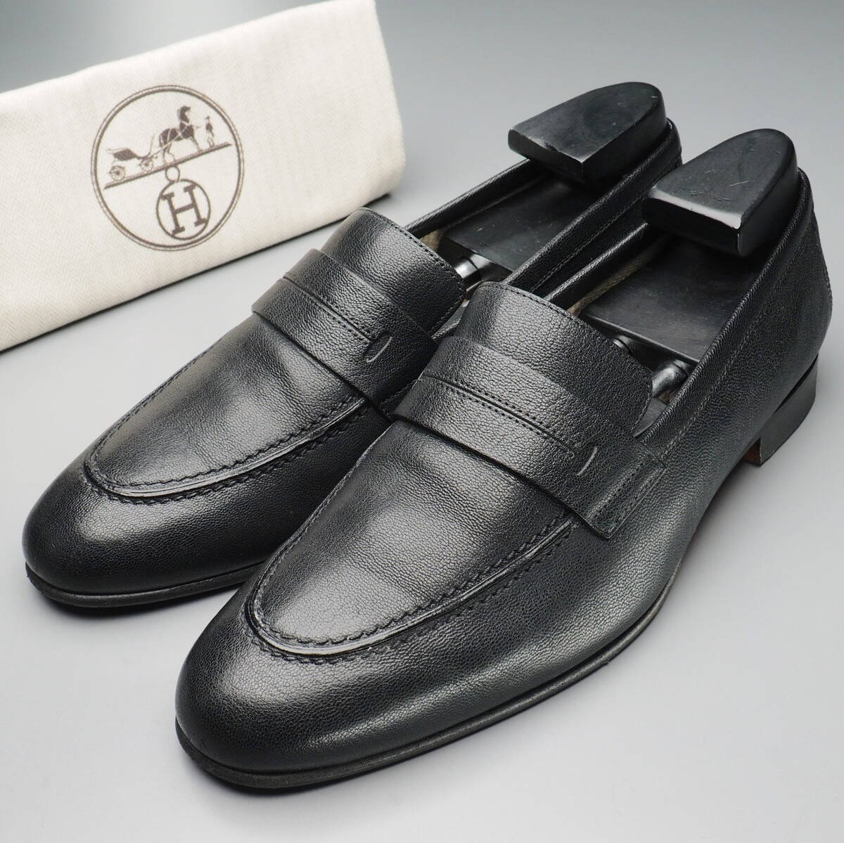 GT1614//イタリア製*エルメス/HERMES*メンズ40.5/コインローファー/ペニーローファー/レザースリッポン/革靴/黒/ブラック拍卖