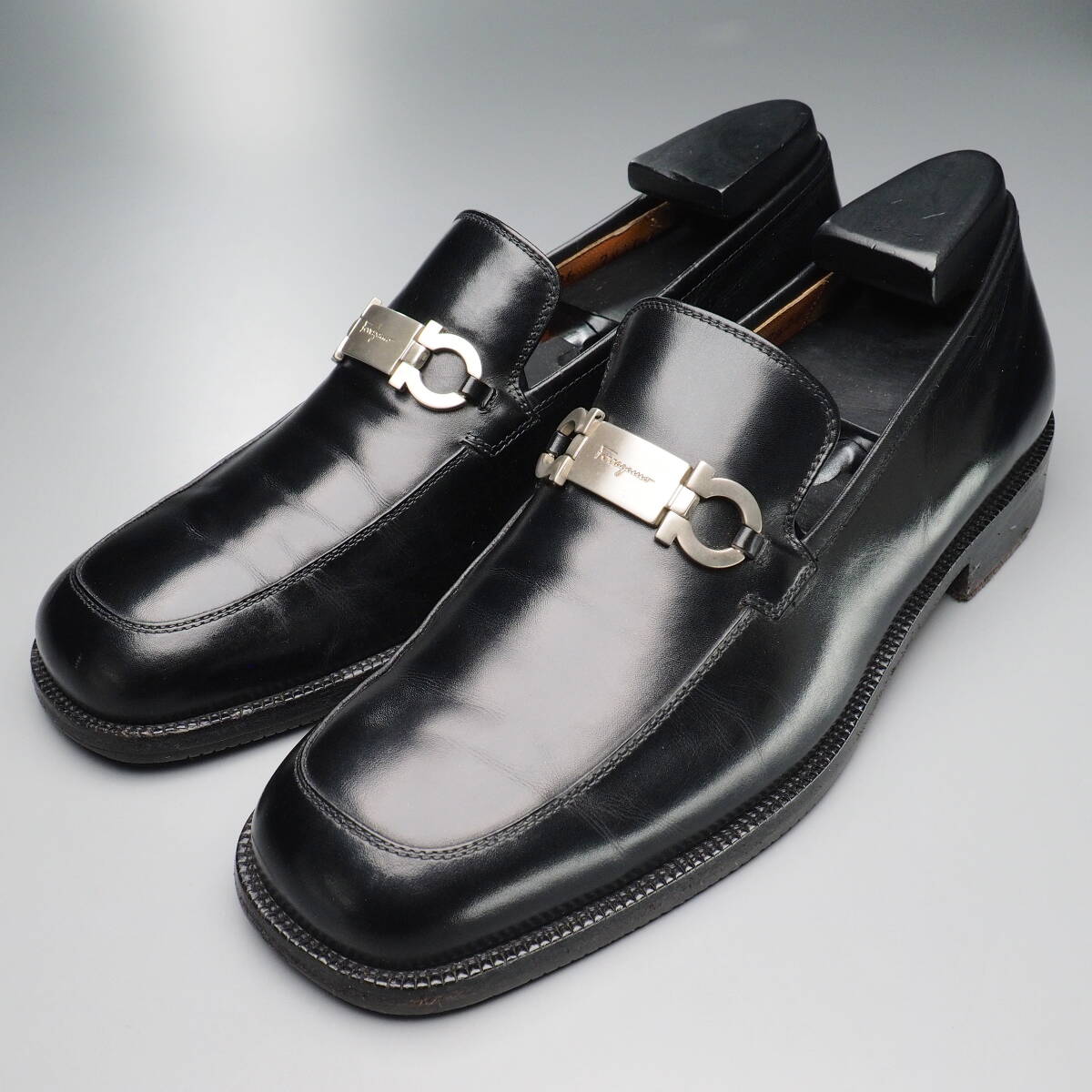 MI8567//イタリア製*サルヴァトーレフェラガモ*メンズ7.5EE/ガンチーニ/ビットローファー/レザースリッポン/革靴/黒/ブラック拍卖