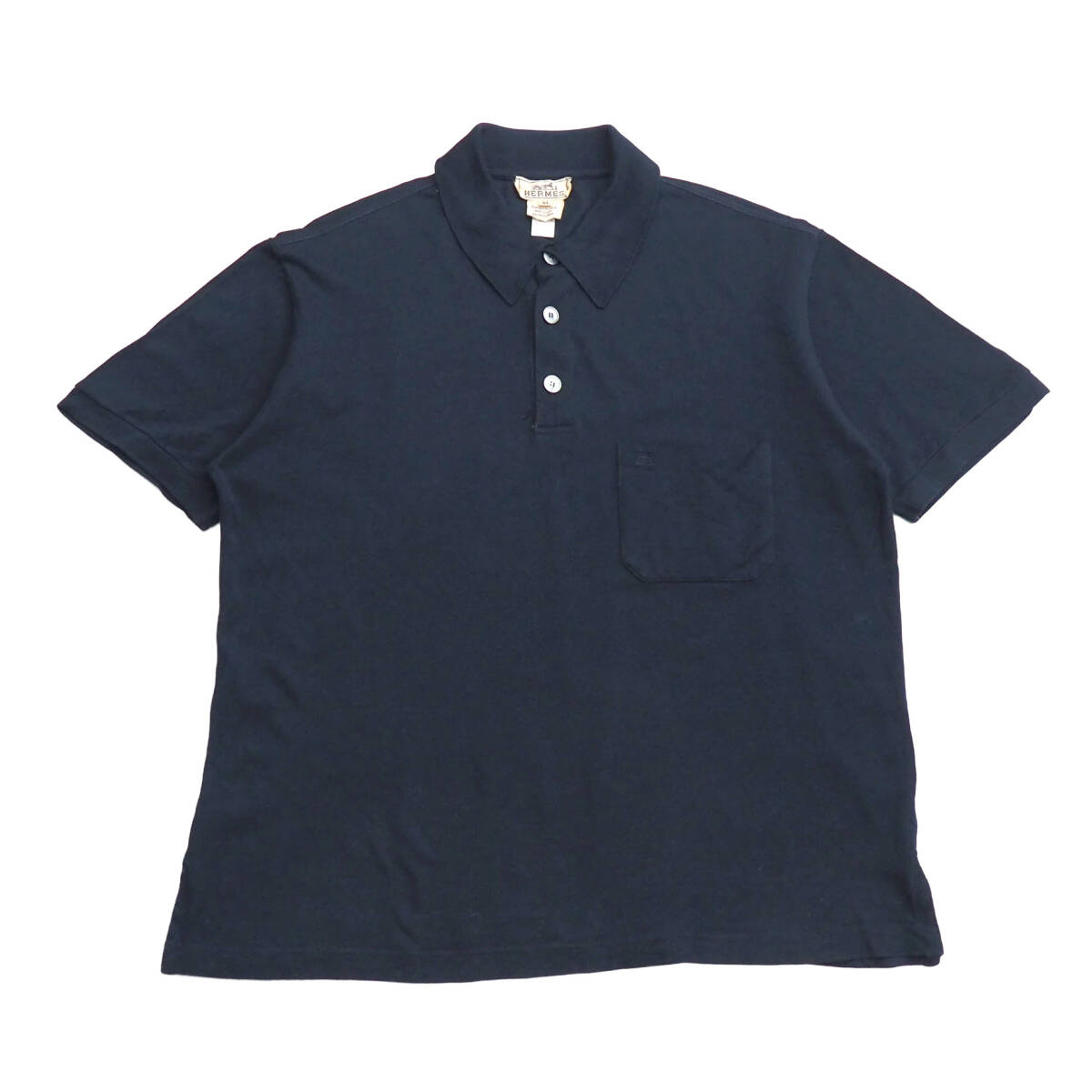 MI8665▽イタリア製*ヴィンテージ*エルメスHERMES*メンズXL*Hロゴ刺繍*鹿の子*ポロシャツ/ピケシャツ*ネイビー系拍卖