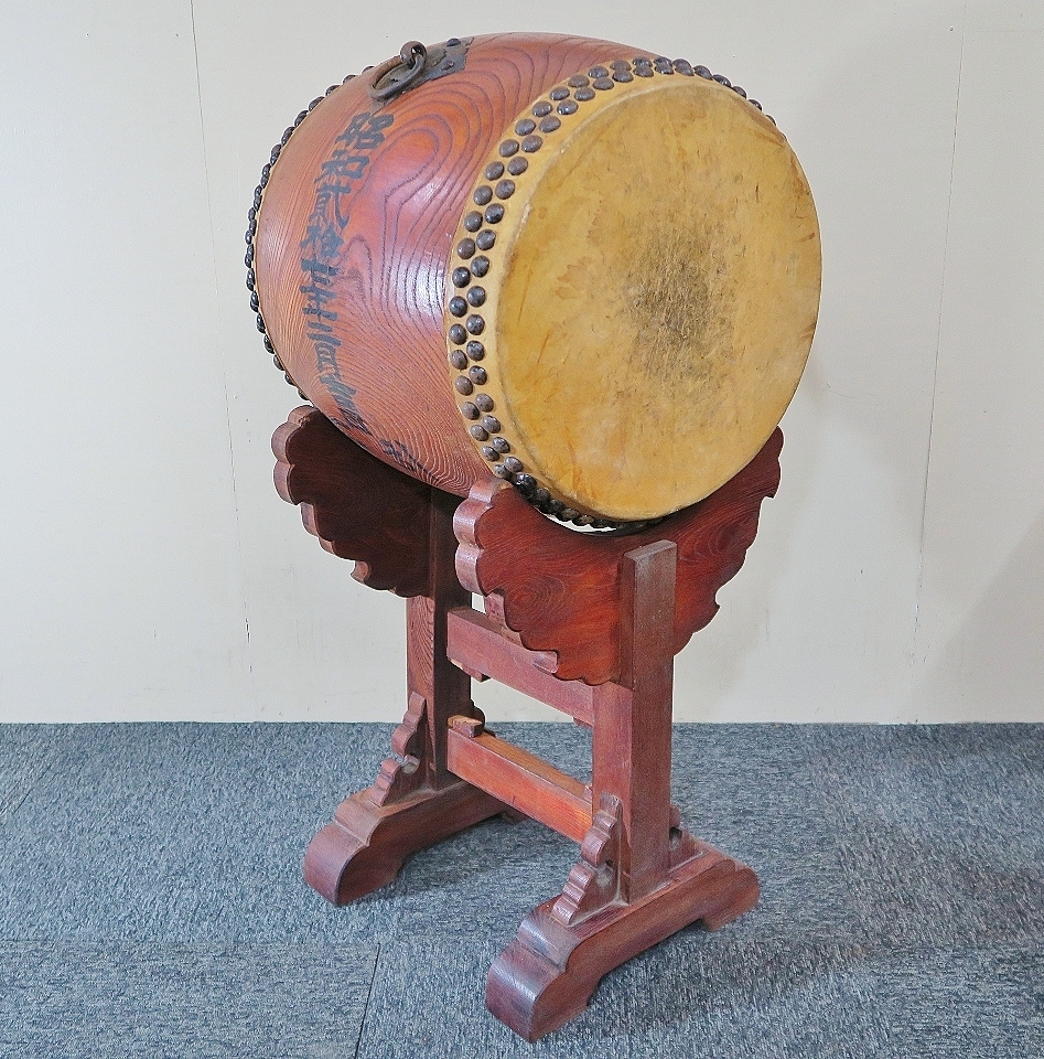 和太鼓 長胴太鼓 宮本卯之助商店 (318 打面直径約36㎝/台付/一尺二寸拍卖