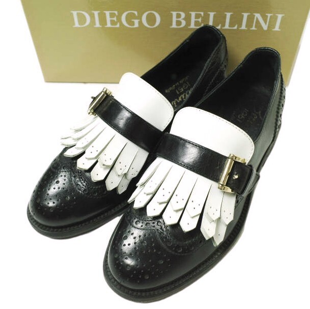 DIEGO BELLINI ディエゴベリーニ キルトタッセル ツートーン ウイングチップシューズ モンクストラップ D4364 37(23.5cm) BLACK/WHITE拍卖
