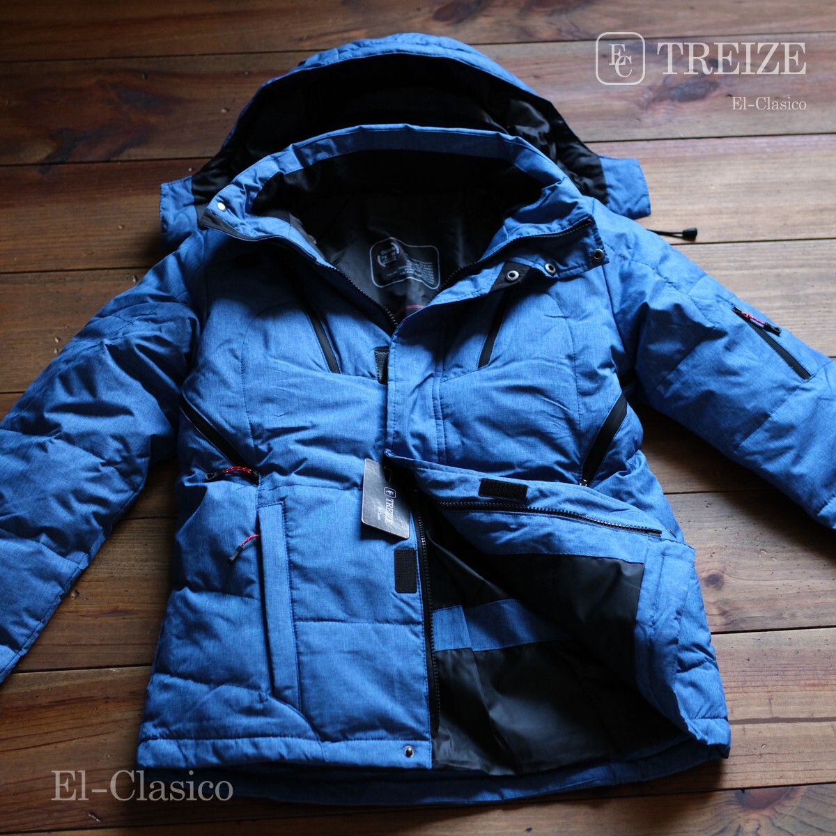 新品*フランス*-TREIZE-* 止水ZIP 多機能 ダウンジャケット M ブルー 青 防風 フード着脱 袖ベルクロ フィンガーホール付き◆FKO2W-BL-M拍卖