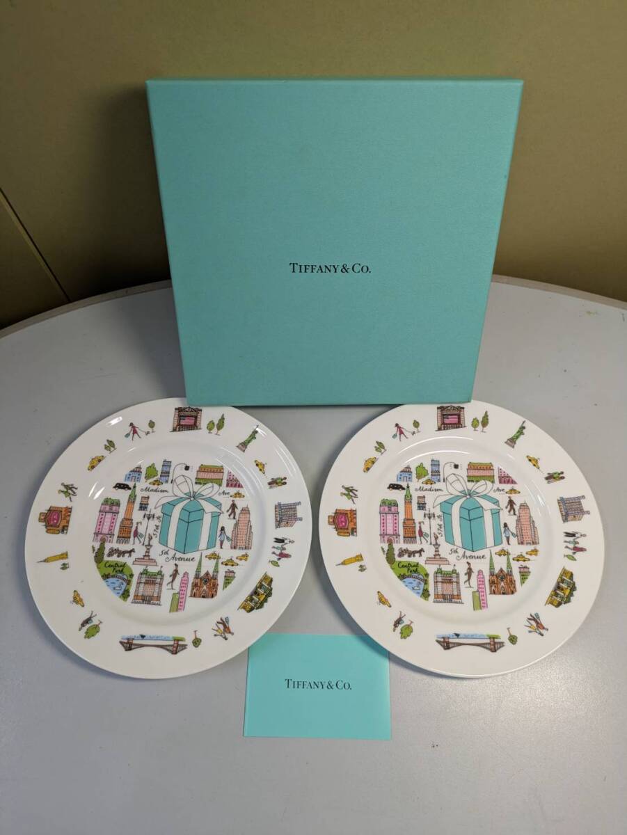 【未使用】TIFFANY&Co. ティファニー 5thアベニュー デザートプレート 2枚セット ペア 皿 箱付き ニューヨーク拍卖