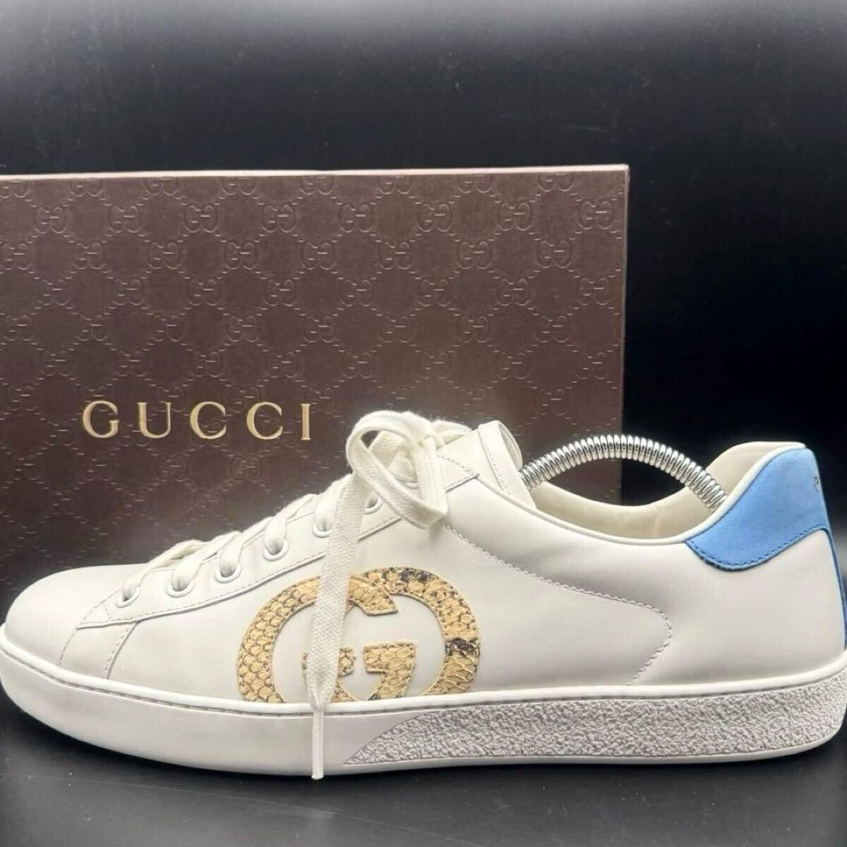 1円【美品】GUCCI グッチ ローカットスニーカー インターロッキング サイドロゴ メンズ レザー ホワイト 白 シューズ 靴 サイズ29cm相当拍卖