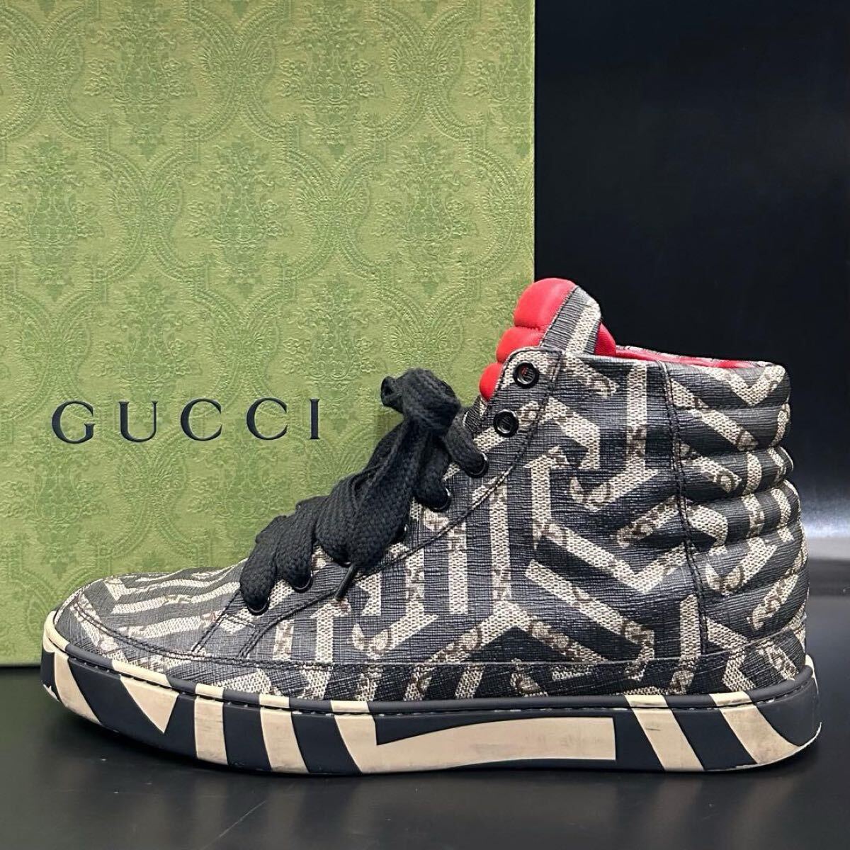 1円【美品】GUCCI グッチ GGカレイド ハイカットスニーカー GGスプリーム シューズ 靴 GG柄 PVC レザー グレー サイズ26cm相当拍卖