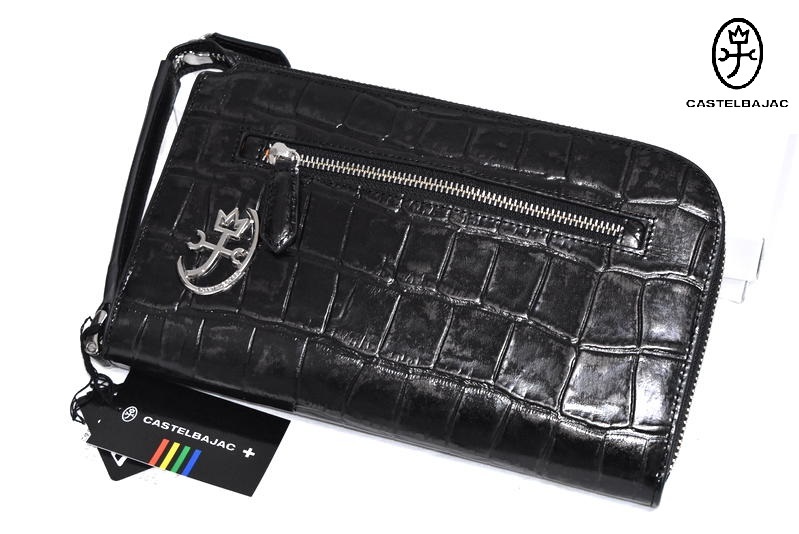 【定価3万800円】新品 CASTELBAJAC【ジプス】クロコ型押し クラッチバッグ 023221 ブラック カステルバジャック セカンドバッグ拍卖