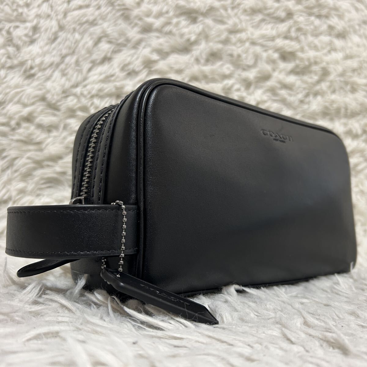現行近/極美品 COACH コーチ トラベルキット セカンドバッグ クラッチバック ハンド ビジネス カジュアル メンズ ポーチ 黒 ブラック 1円 拍卖