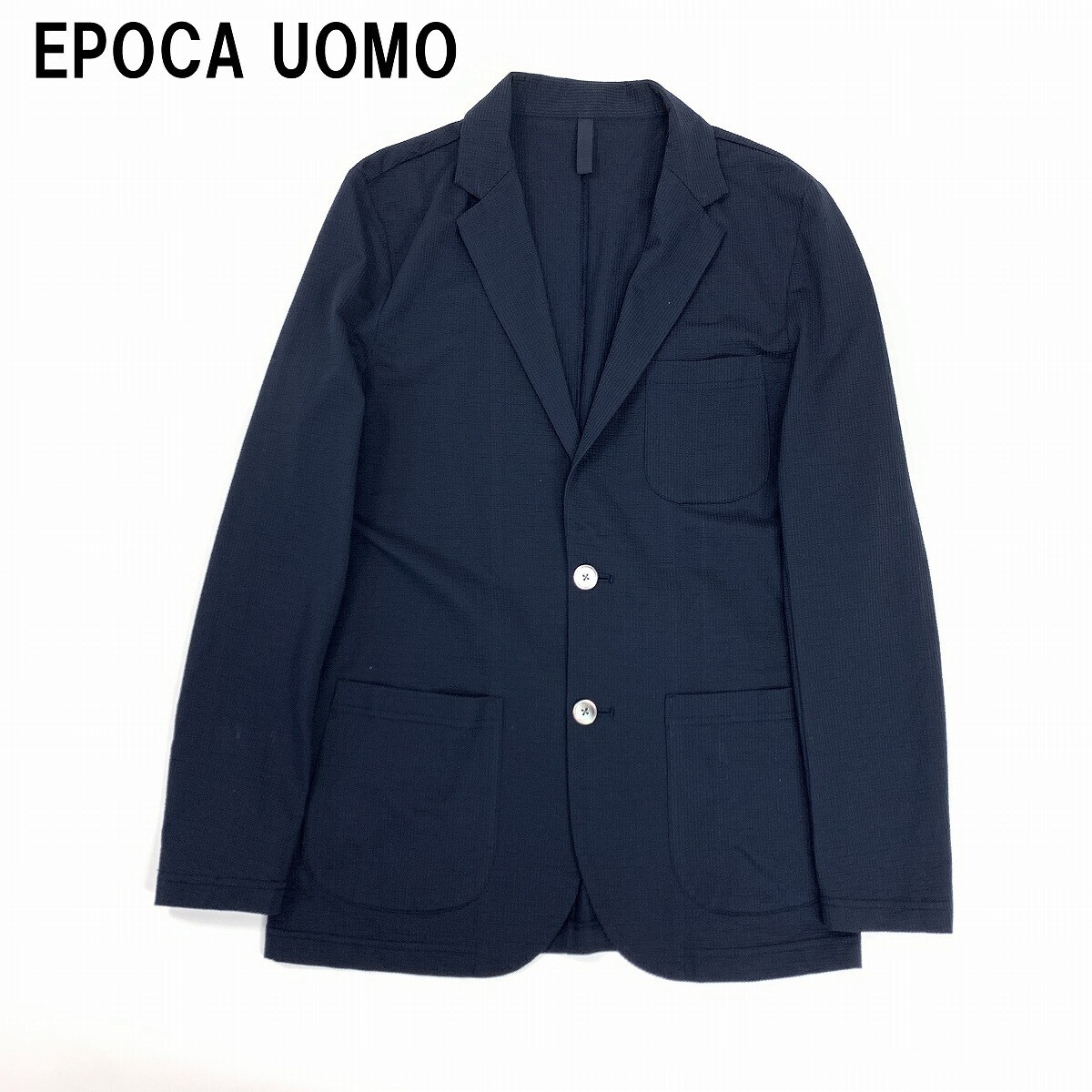EPOCA UOMO エポカ ウォモ テーラードジャケット 綿 コットン 裏地なし 薄手 紺 ネイビー 46◆送料無料◆YC758拍卖