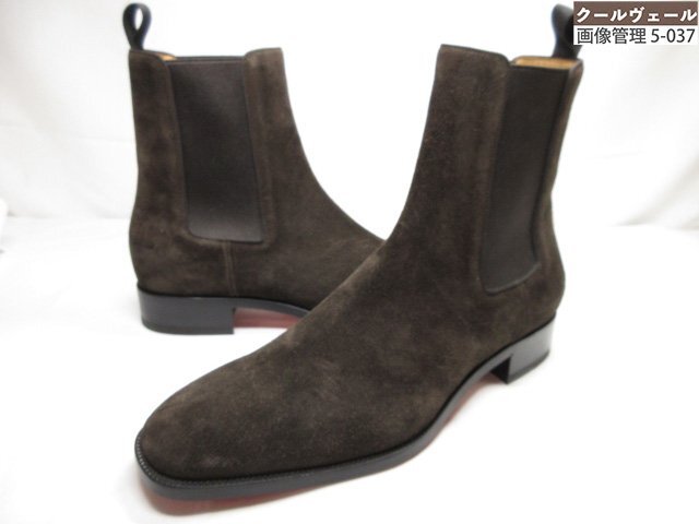 HH未使用品 【クリスチャンルブタン】 チェルシーブーツ サイドゴア スエードレザー 紳士靴 (メンズ) size43 ダークブラウン系 ★37MZA9138拍卖