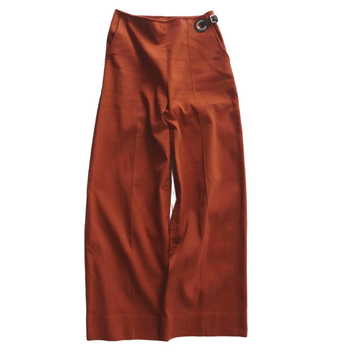 エルメス (HERMES)コットン レザーベルト デザイン ワイド パンツ 36 オレンジ 2E0405D6 ウェア(中古)拍卖