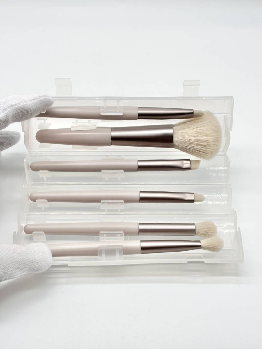【新品未使用】メイクブラシ 携帯用 持ち運び用 6本セット 専用ケース付き ベージュ ピンク 化粧用品 出張 旅行 普段使い 拍卖