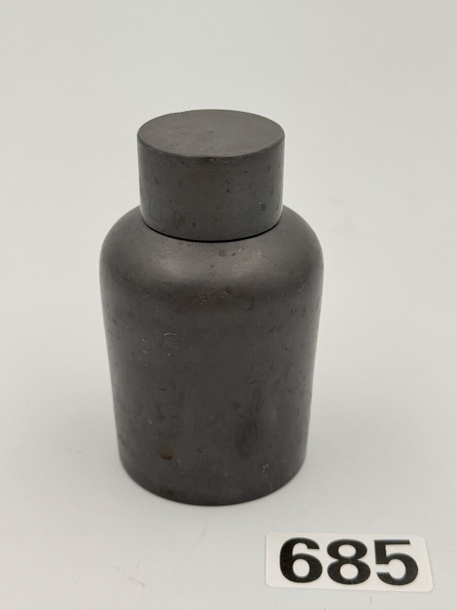 No.685錫製 茶筒 茶入 茶器 蓋付 在銘 重量約268g 金属工芸 古美術拍卖
