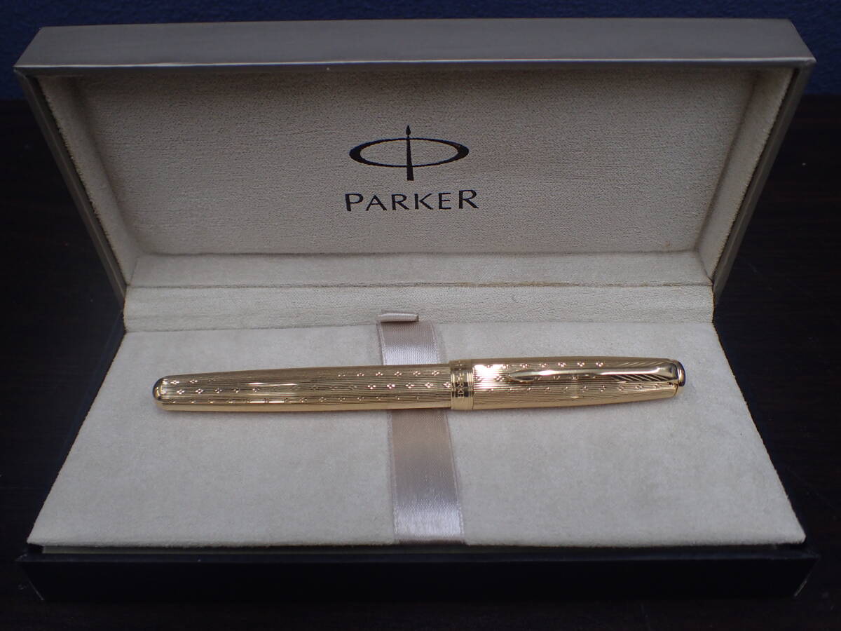【万年筆】PARKER パーカー SONNET ソネット ペン先18K 750 FRANCE フランス IQ ゴールドカラー 箱付き 激安1円スタート拍卖