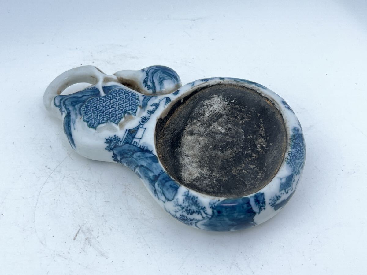 亀山在銘 瀬戸焼/湖東焼 時代物 書道具 磁硯 骨董品 染付 コレクション 箱破損あり 中国美術 美術品 本物保証 (検 東山焼拍卖