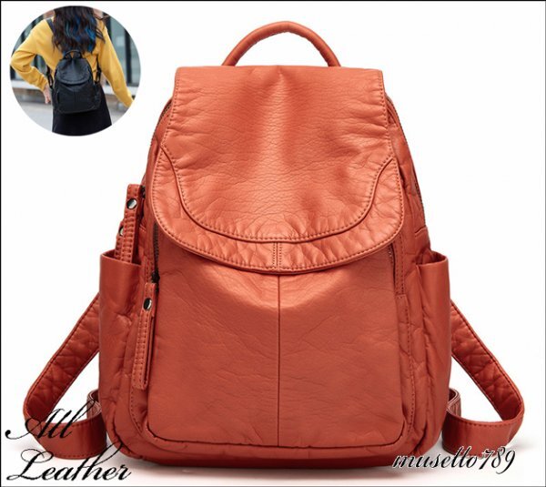 羊革!◆ラムレザーリュック オレンジ◆柔らかな革 軽量 バッグパック 使い勝手抜群!2026年新作 春コーデによく合う鞄 1円スタート 1015m拍卖