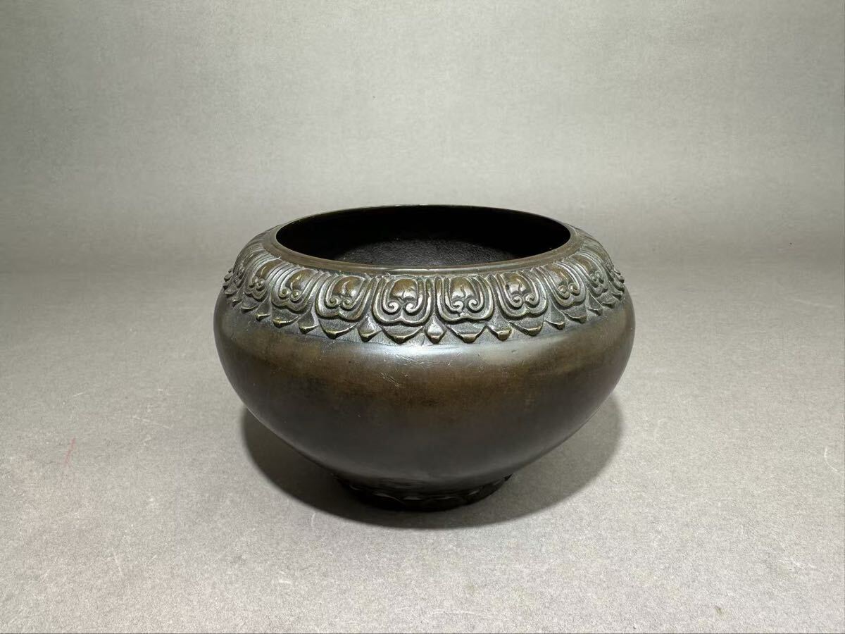 大明宣徳年製銅製香炉 蓮形 建水 香道具 銅器 旧家整理品 中国古美術拍卖