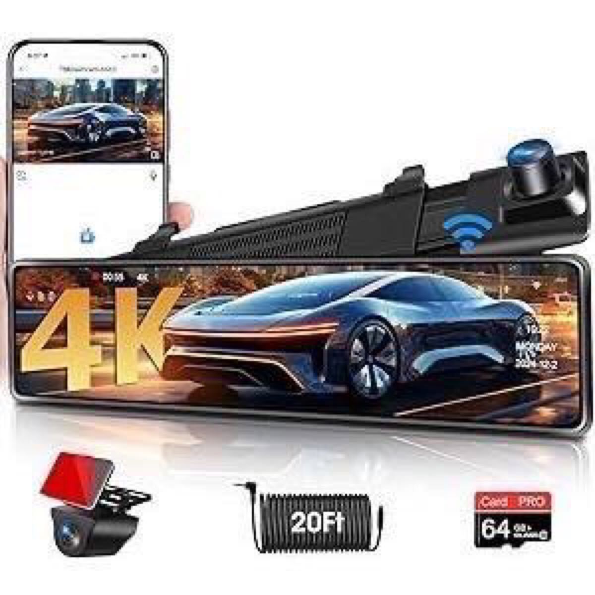 2A07 ドライブレコーダー ミラー型 1080P KQQ SDカード付拍卖