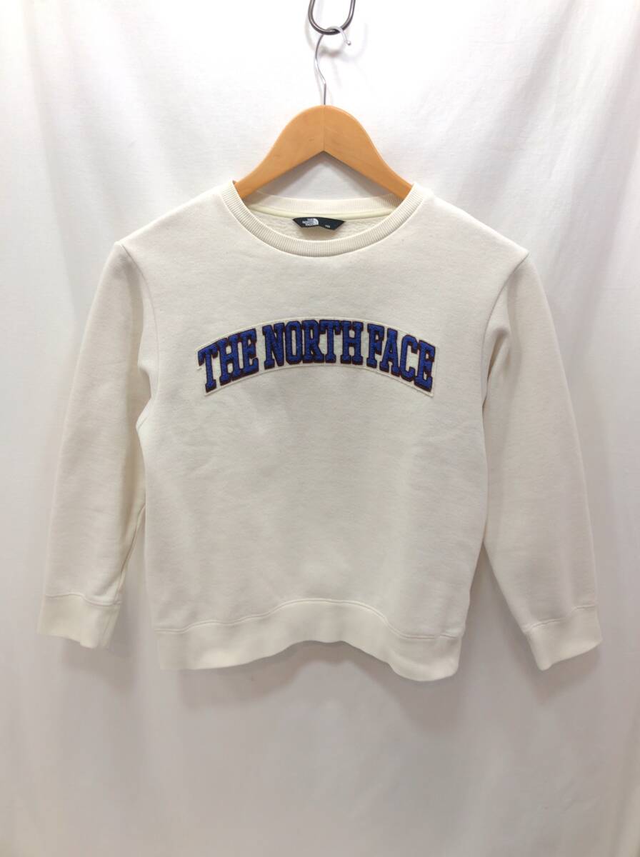 THE NORTH FACE キッズ スウェット トレーナー 140 ホワイト 裏起毛 ロゴワッペン 刺繍 男の子 女の子 ノースフェイス E77拍卖
