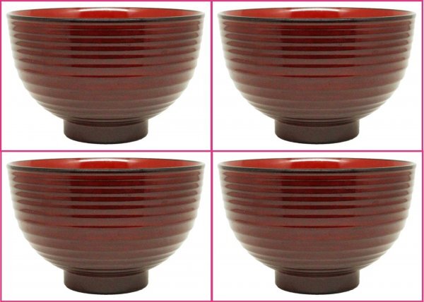 【会津塗:4個 日本製】★お椀 漆器 「筋目:赤溜内朱」 No7:7948 レンジ・食器洗浄機:食洗器対応 キッチン 食器 お椀 椀 小丼 小丼ぶり拍卖