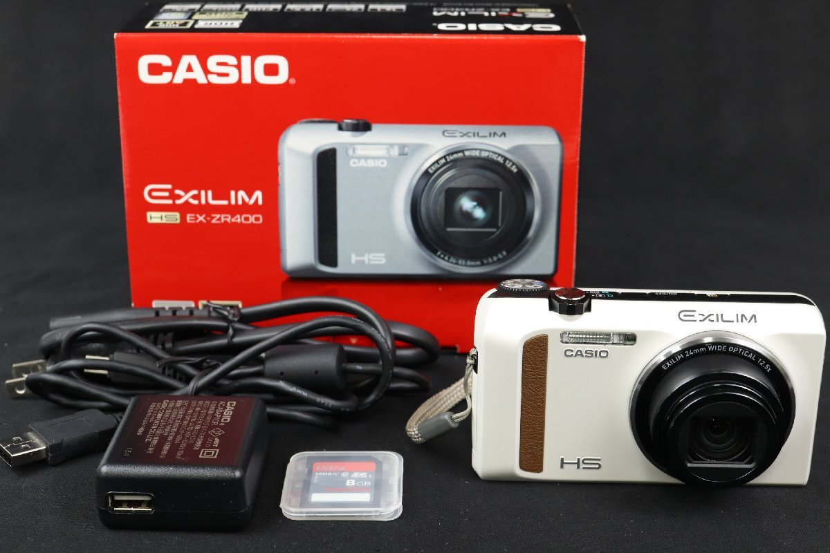 動作可 CASIO カシオ EXILIM EX-ZR400 充電器 SDHCカード 8BG 箱付 ホワイト コンパクト デジタルカメラ デジカメ 【彩irodori】拍卖