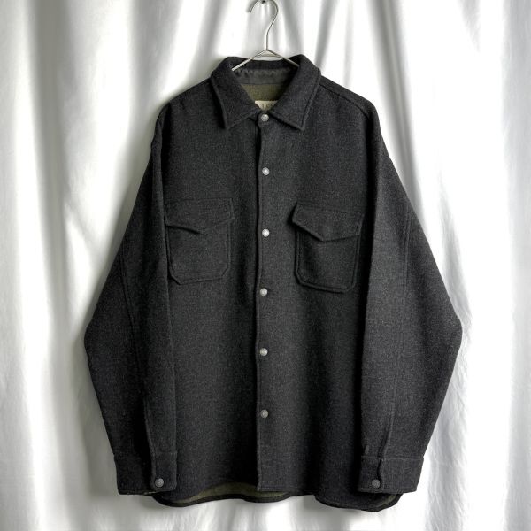 90s J.CREW スナップボタン シャツ ジャケット L グレー ウール ビスコース ジェイクルー 80s 古着 オールド ビンテージ拍卖
