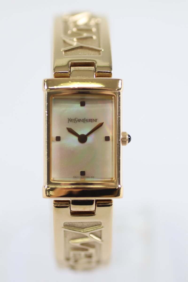 【不動品】Yves Saint Laurent イヴサンローラン YSL クォーツ シェル文字盤 腕時計 バングルウォッチ 40周年 レディース 4729-YN拍卖