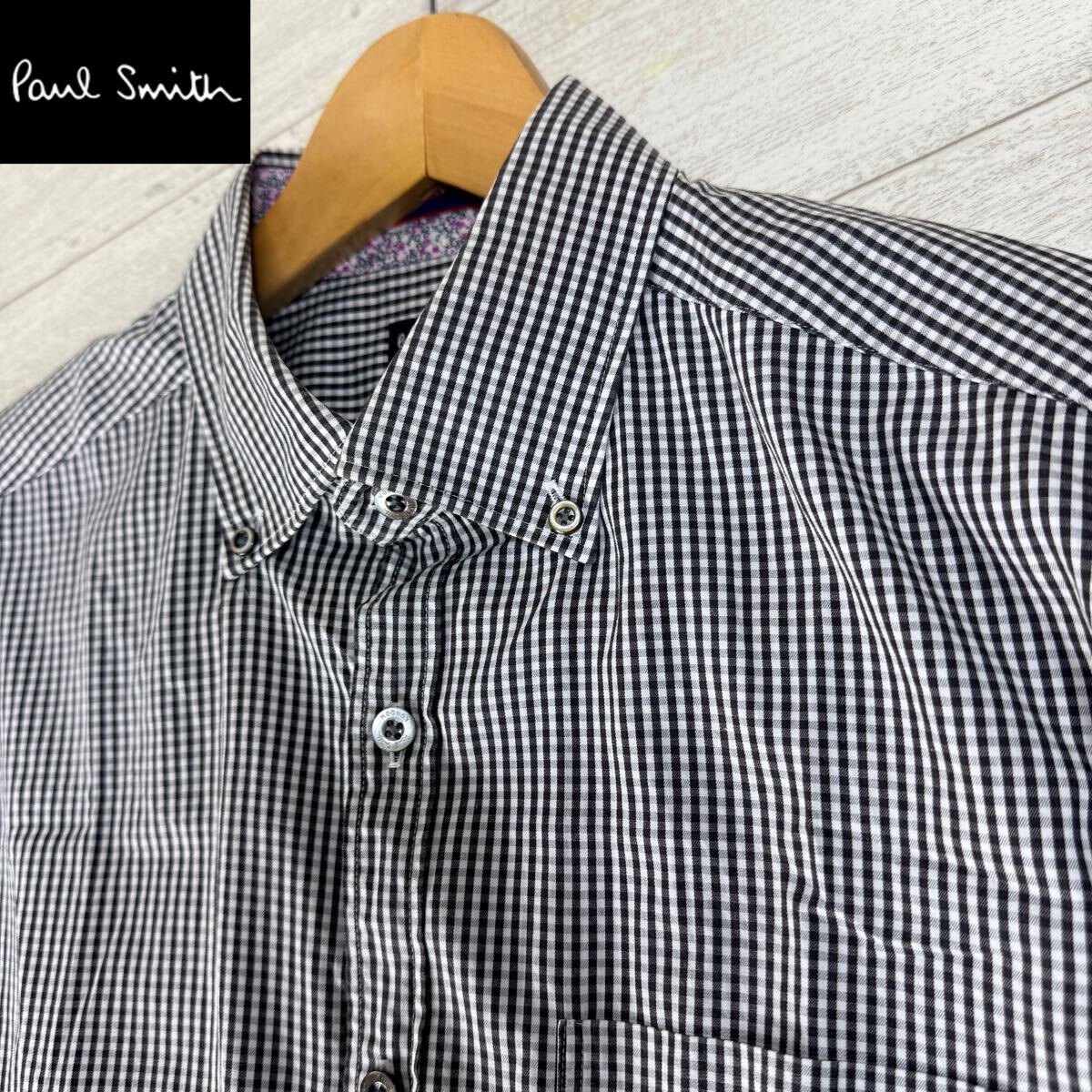 1円〜【未使用級】Paul Smith ポールスミス ギンガムチェック ボタンダウンシャツ長袖シャツ 総柄 カジュアル トップス ドレスシャツ 花柄拍卖