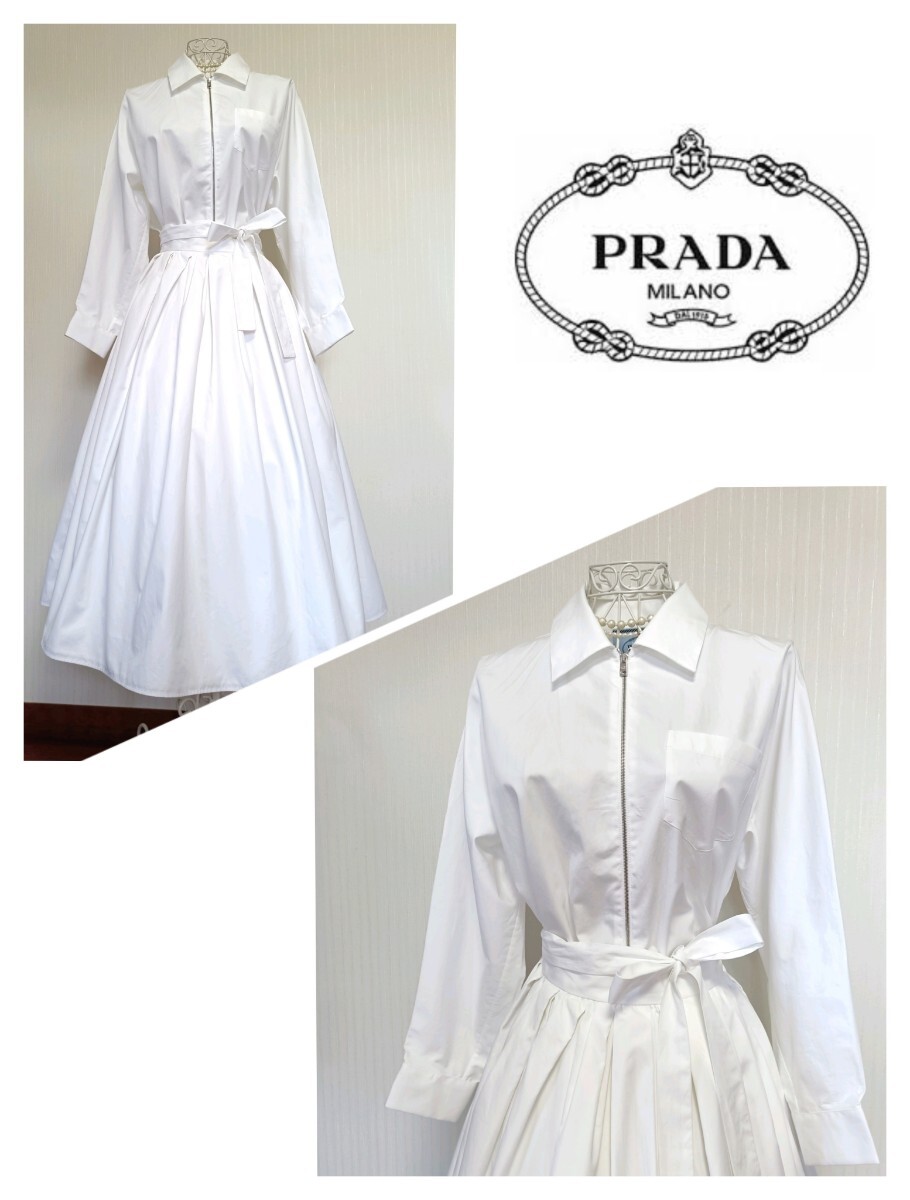 ☆【即決送料無料】PRADAプラダロングシャツワンピース/ドレスホワイト40S☆拍卖