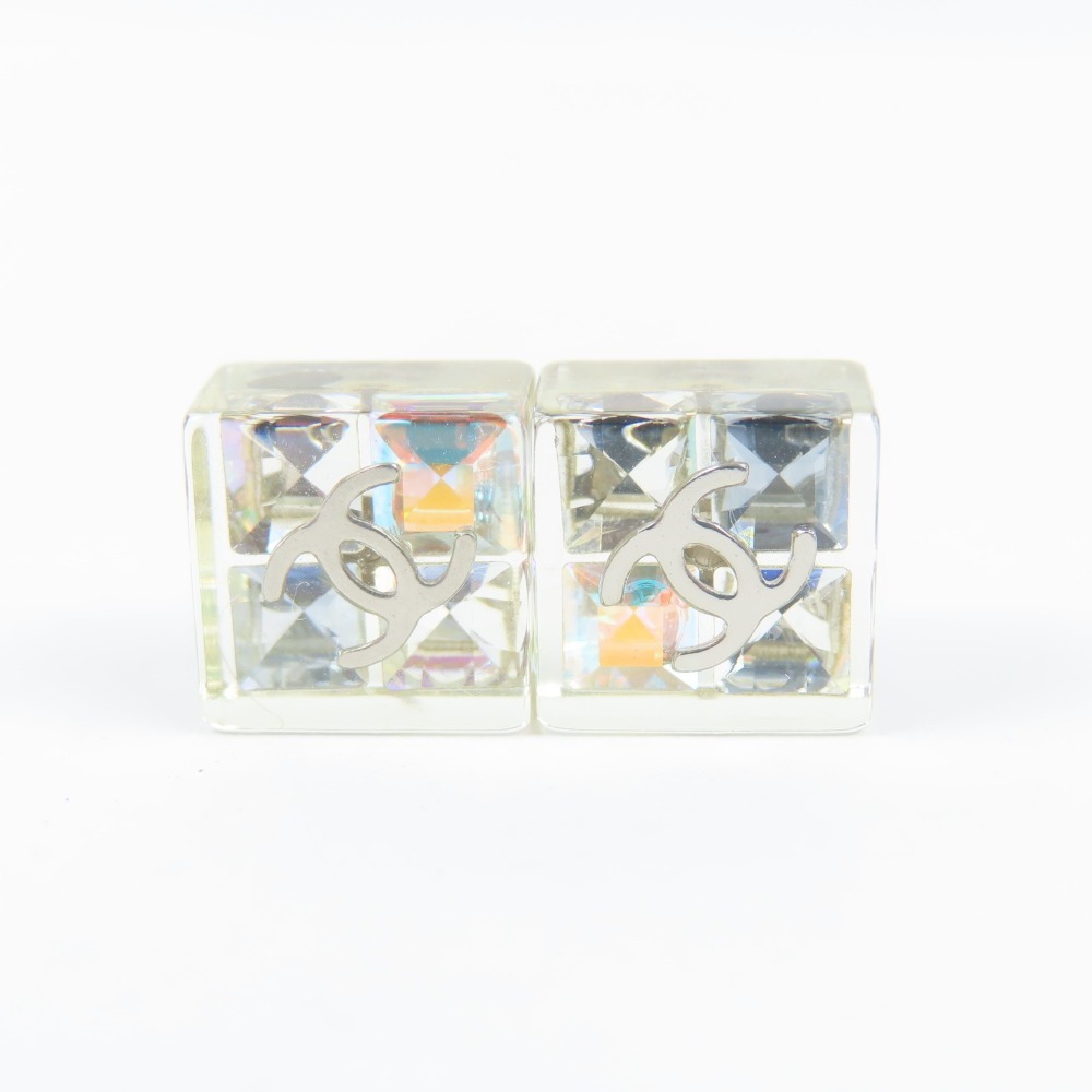 206486★1円スタート★CHANEL シャネル 新品同様美品 ココマーク スクエア アクセサリー ピアス プラスチック シルバー拍卖