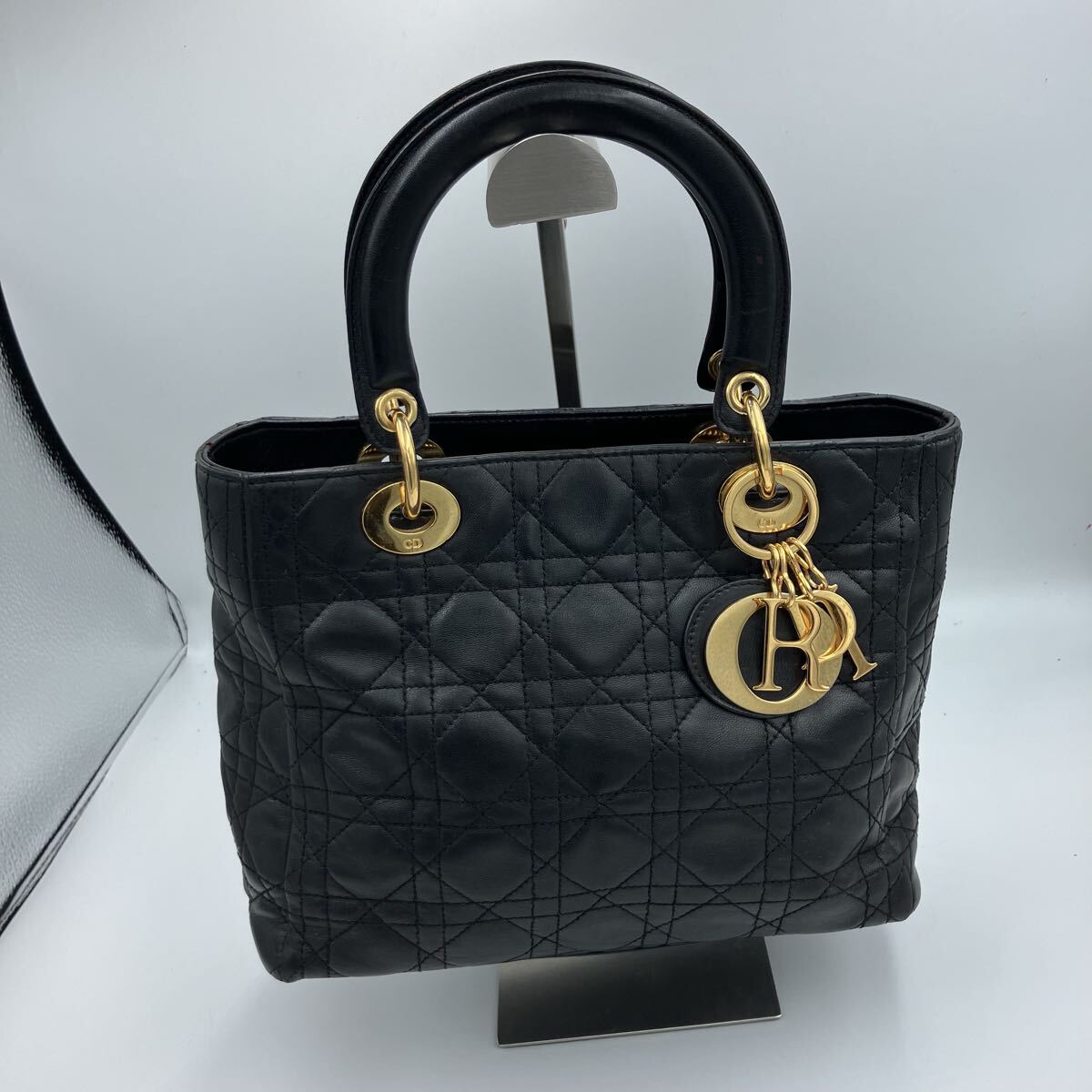 Dior レディディオール ミディアム カナージュ ラムスキン ブラック ゴールド金具 ハンドバッグ Christian Dior 海3/181039拍卖