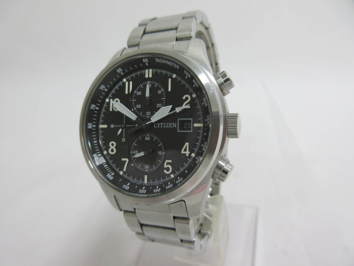 (R-9)【稼働品】CITIZEN/シチズン ECO-DRIVE/エコドライブ クロノグラフ デイト B612-S077460 黒文字盤 メンズ腕時計 ※社外ベルト拍卖