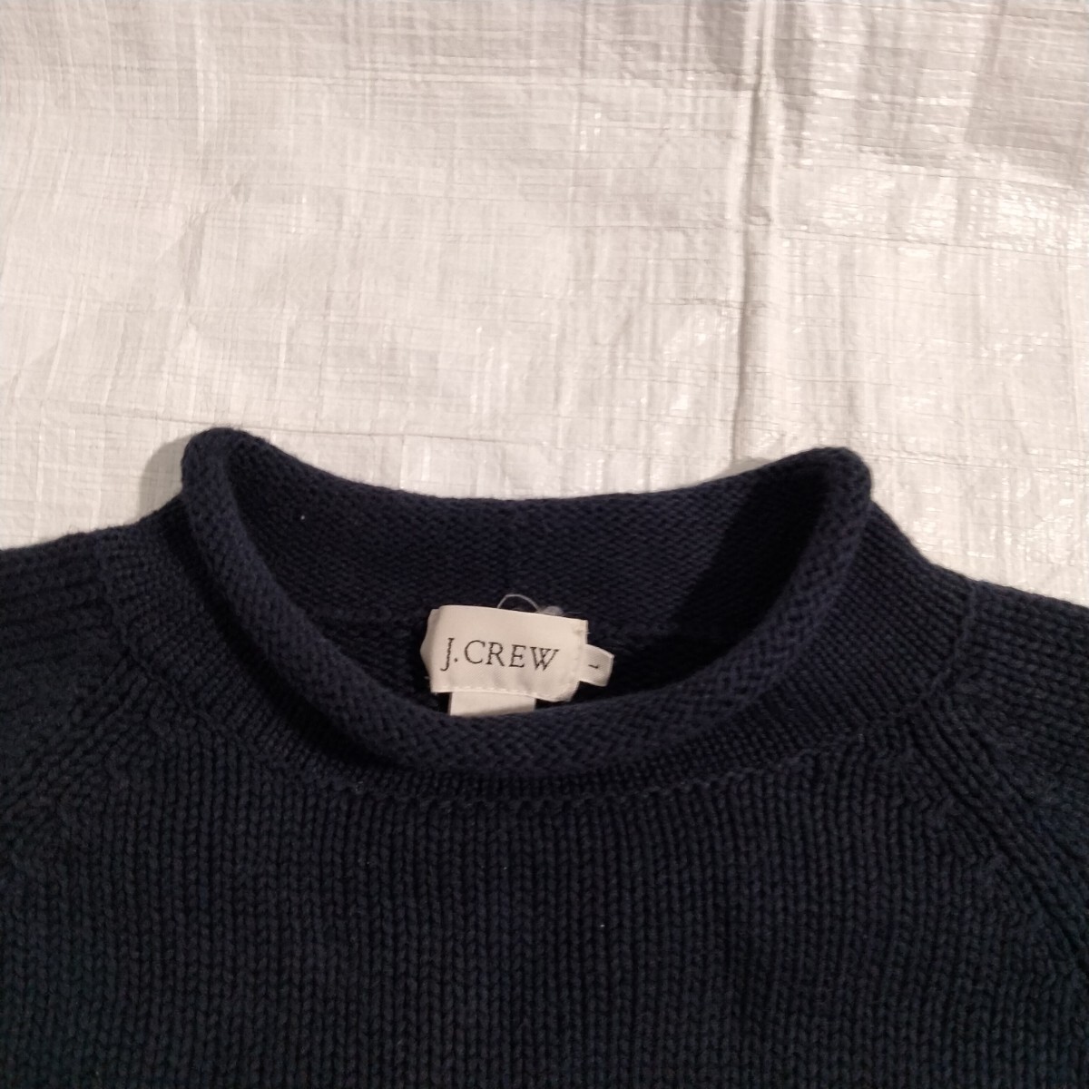 J.CREW Jクルー コットン ロール ネック セーター ネイビー L rool neck cotton sweater knit NAVY ゆったり サマーセーター 肉厚拍卖