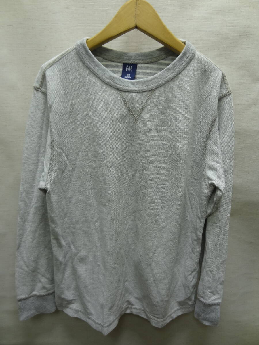 全国送料無料 ギャップ キッズ GAP KIDS 子供服キッズ男&女の子 長袖 前V付き 杢グレー色 鹿の子素材風 長袖 Tシャツ 160拍卖