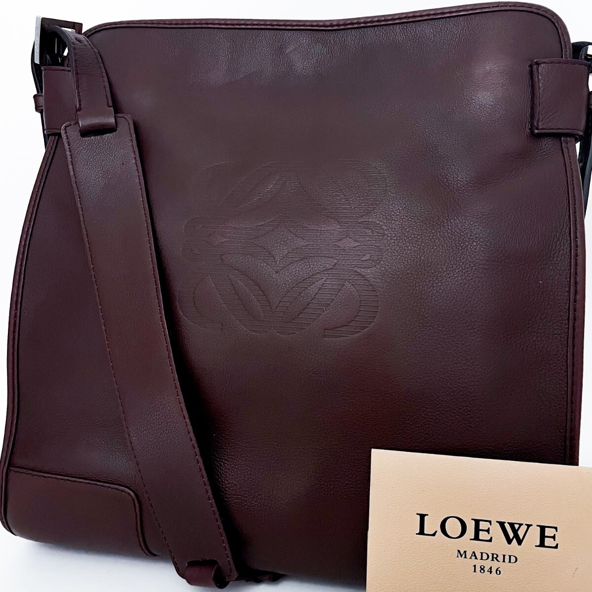 1円■超美品■幻の逸品■型崩れ無し■LOEWE ロエベ アナグラム型押し 最上級ショルダーバッグ メッセンジャー ビジネス A4 メンズ レザー 拍卖
