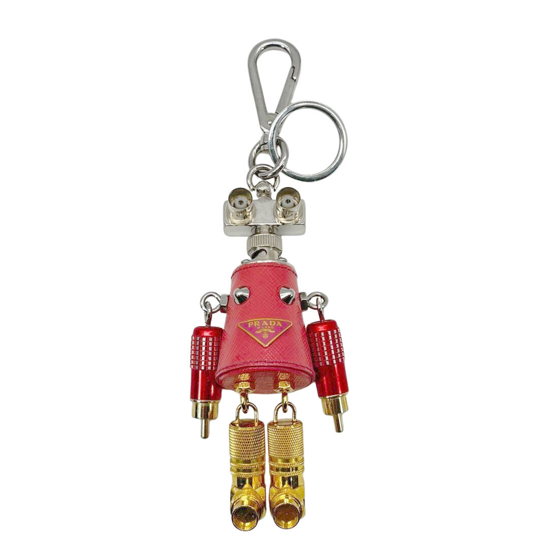 PRADA プラダ ロボットサフィアーノレザー キーリングチャーム キーホルダー メタル/レザー ベゴニアピンク 1TR028拍卖