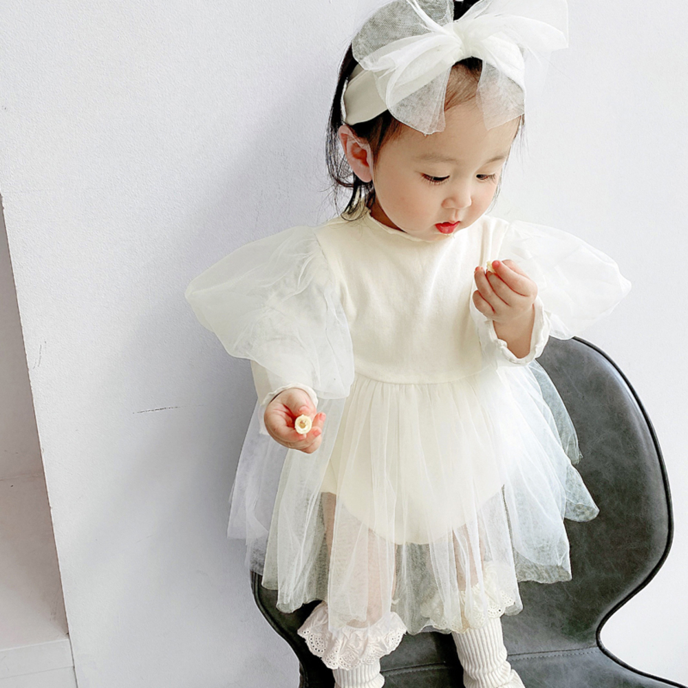 ☆ ホワイト ☆ 73CM ベビー ワンピース 80 通販 長袖 赤ちゃん baby キッズ ロンパース チュール レース ベビードレス フォーマル ドレ拍卖