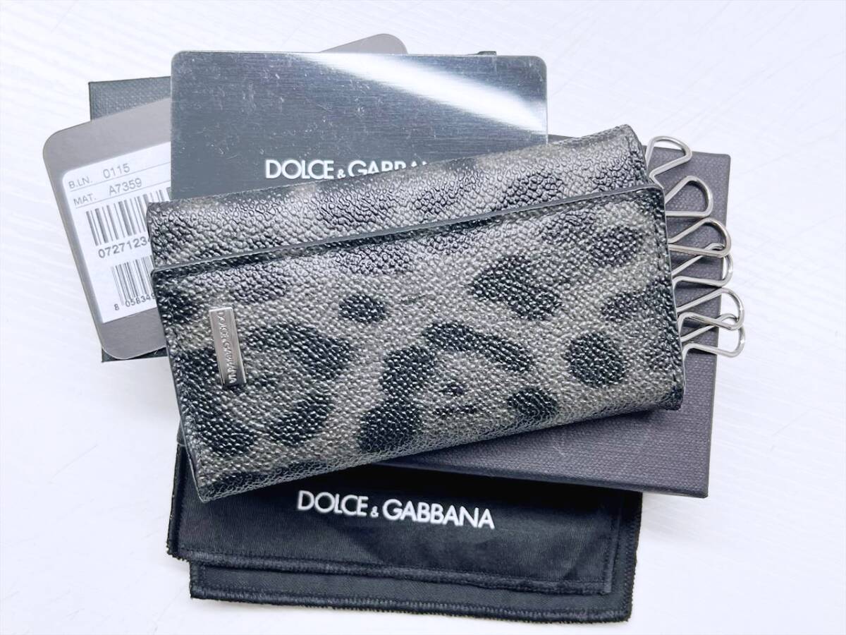 美品 DOLCE&GABBANA ドルチェ&ガッバーナ ロゴプレート レオパード PVC キーケース グレー BP0090拍卖