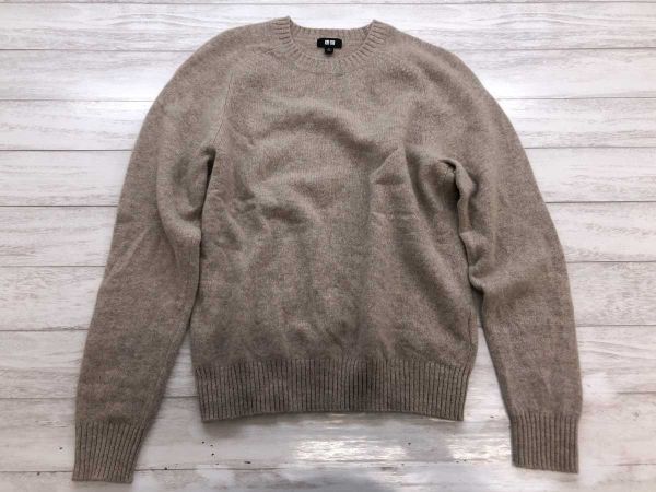 ユニクロ UNIQLO ラム クルーネック メランジ ニット セーター ベージュ M メンズ ウール100%拍卖