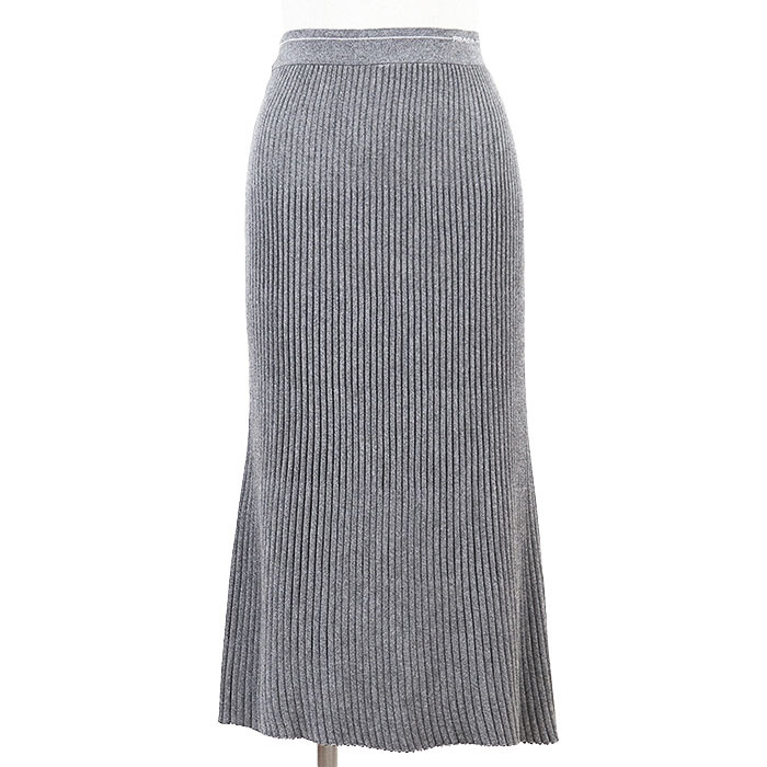 SALE【美品】PRADA プラダ タイトスカート メタリック リブニット ロゴ ジャガード フレア Aライン ストレッチ レディース サイズ不明 灰色拍卖