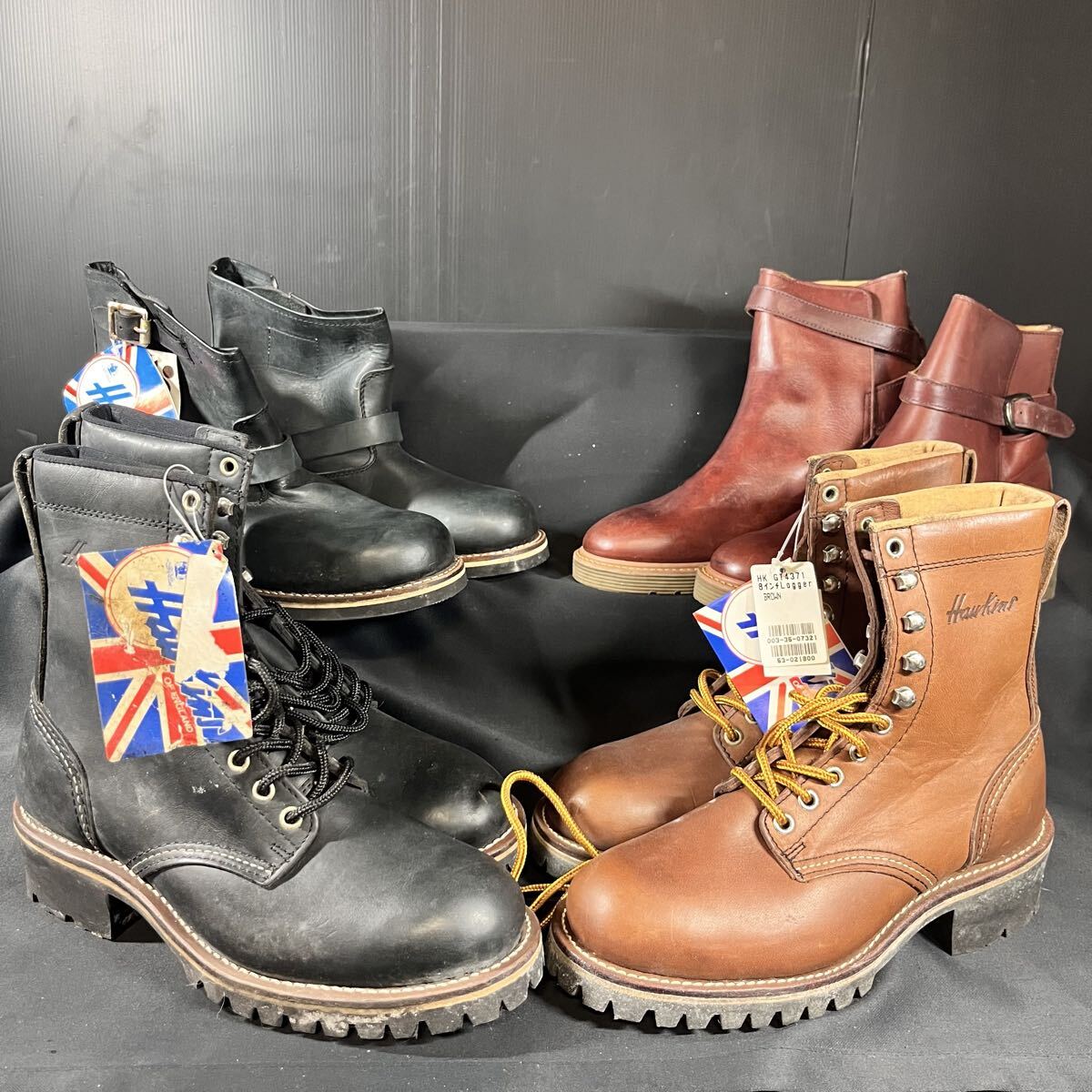 レザーブーツ まとめ売り Hawkins 3足 Air Doctor 1足 ワークブーツ エンジニアブーツ拍卖