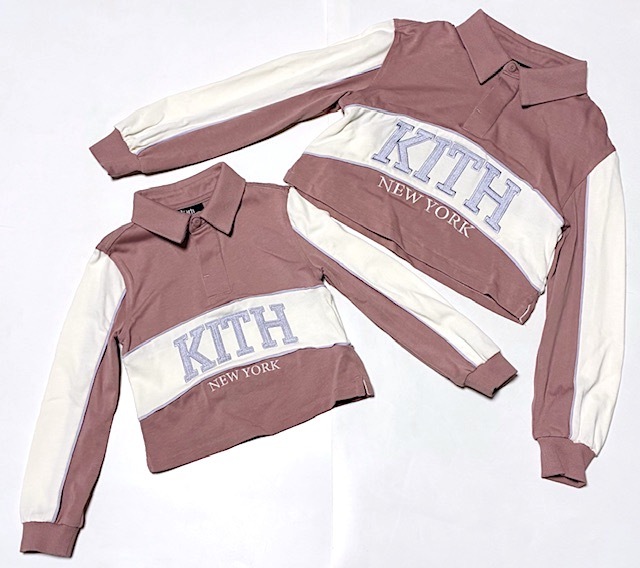 ☆二点落札で送料無料!2A48【姉妹お揃い】KITH KIDS キス キッズ ラグビーシャツ ロゴ刺繍 ポロシャツ 2点セット 4歳 8歳 男の子 女の子拍卖