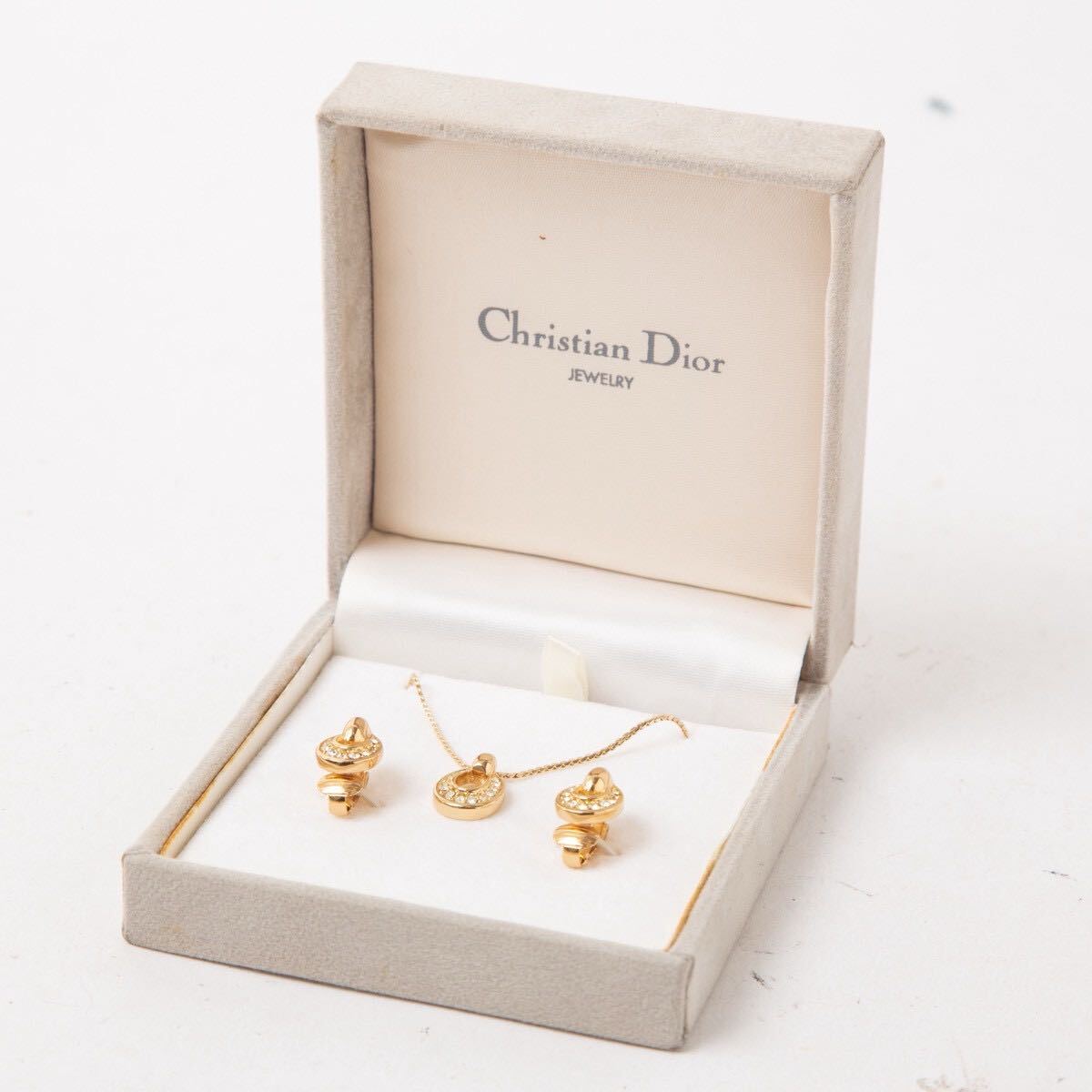 【未使用品】DIOR ディオール ネックレス イヤリング セット ラインストーン レディース ゴールド金具 ジュエリー拍卖