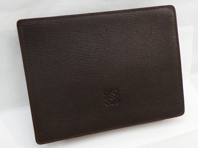 ■■ LOEWE ■ セカンドバッグ クラッチ こげ茶 グレインレザー ■ USED拍卖