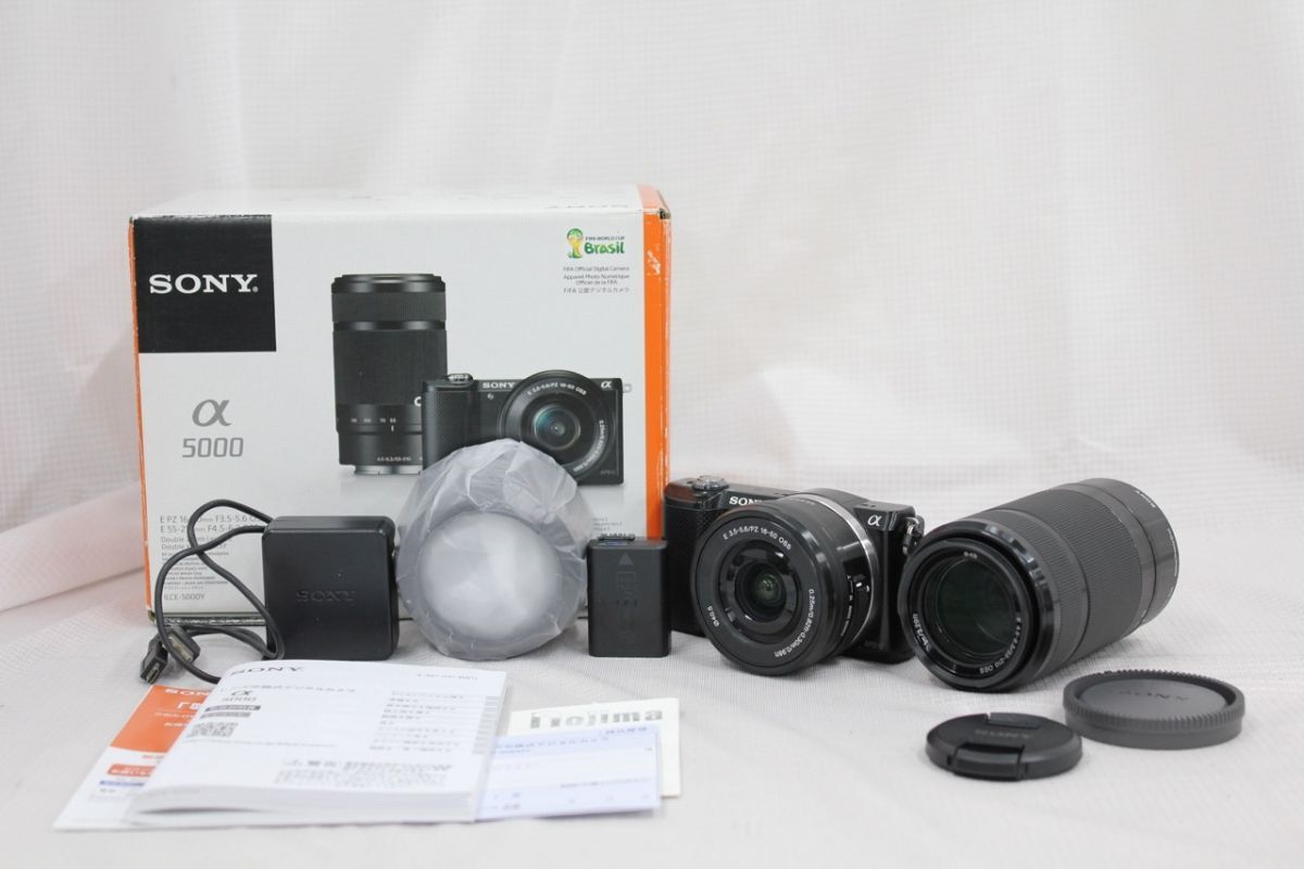 【返品保証】 【シャッター回数6385回】ソニー Sony α5000 ブラック E PZ 16-50mm F3.5-5.6 OSS 55-210mm F4.5-6.3 ミラーレス一眼 e8402拍卖