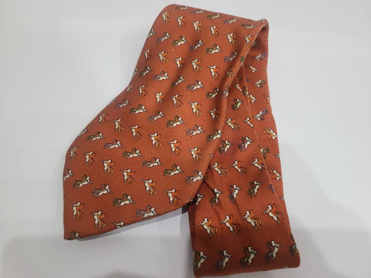 SG2199 Salvatore Ferragamo サルヴァトーレフェラガモ ネクタイ オレンジ 馬柄 付属品無し 現状保管品拍卖