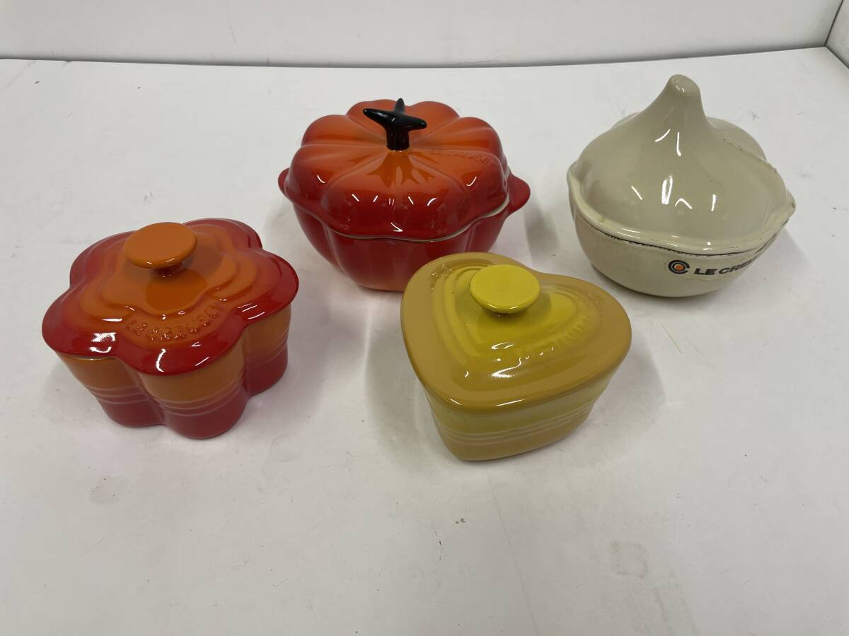ル・クルーゼ■Le Creuset ラムカン ガーリック パンプキン フラワー ハート 4点セット まとめ■中古品拍卖