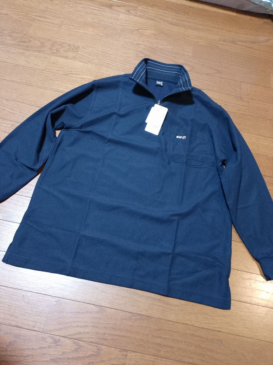 elf Lubrifiants エルフ ルブリフィアン 刺繍★ 長袖 ハーフジップ ポロシャツ Sz.LL メンズ 紺 【新品 未使用】吸汗速乾拍卖