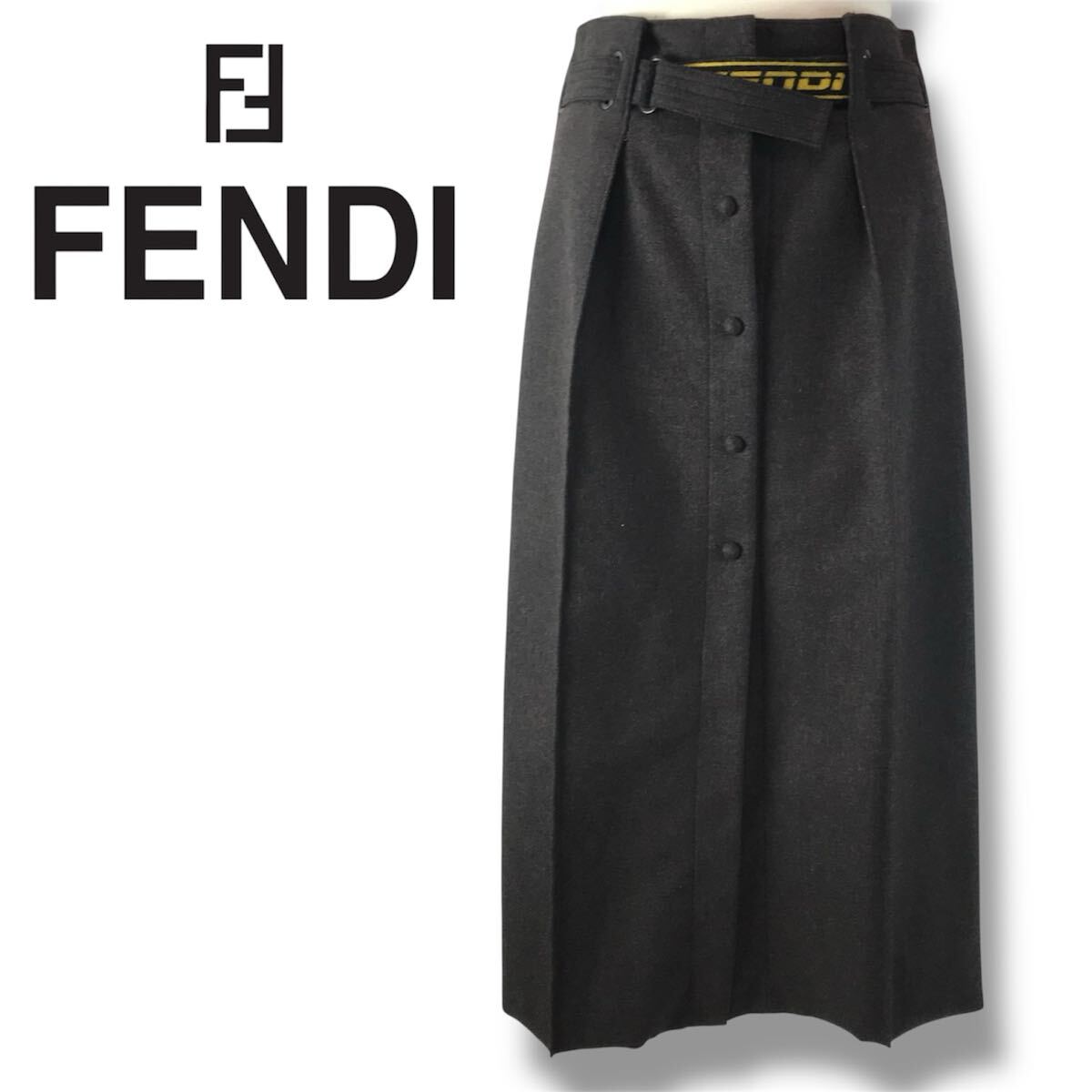 j62 良品 FENDI 2020 フェンディ タイトスカート ブラウン ボトム ウール カシミヤ ボトム 38 レディース 正規品拍卖