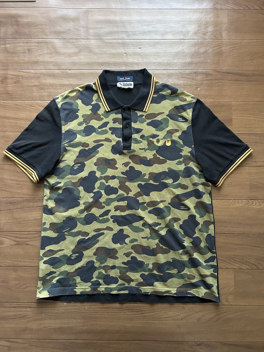 【1円開始/極美品/希少XL】A BATHING APE × FRED PERRY コラボ ポロシャツ 黒迷彩 1st CAMO エイプ フレッドペリー 別注 ビッグサイズ拍卖