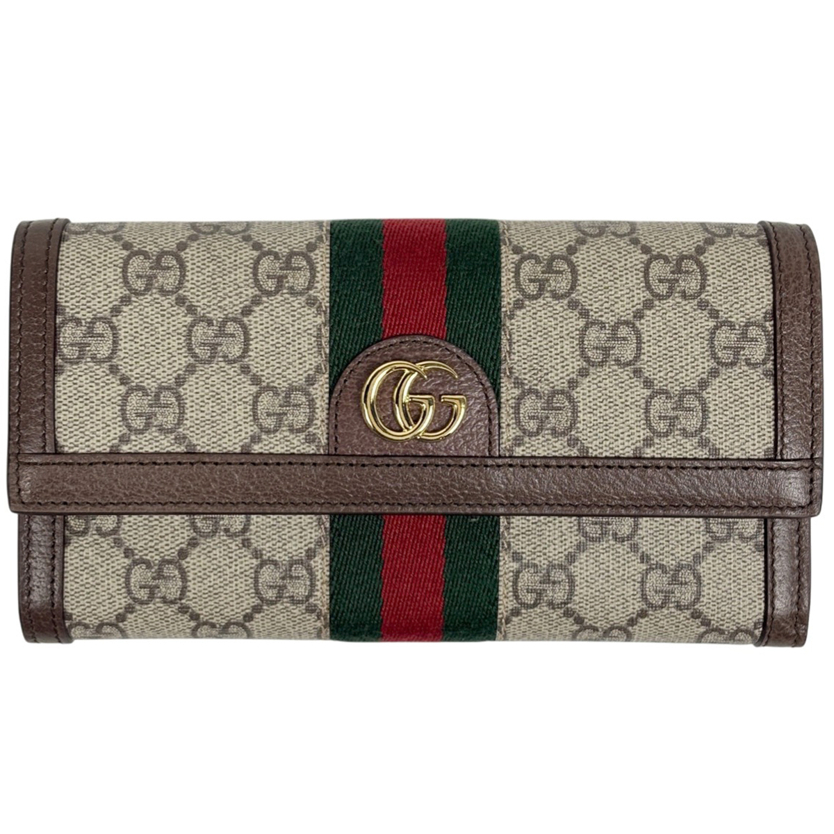 グッチ GUCCI GG柄 二つ折り 長財布 シェリーライン ウェブ 長財布 GGキャンバス ベージュ ブラウン 523153 レディース 【中古】拍卖